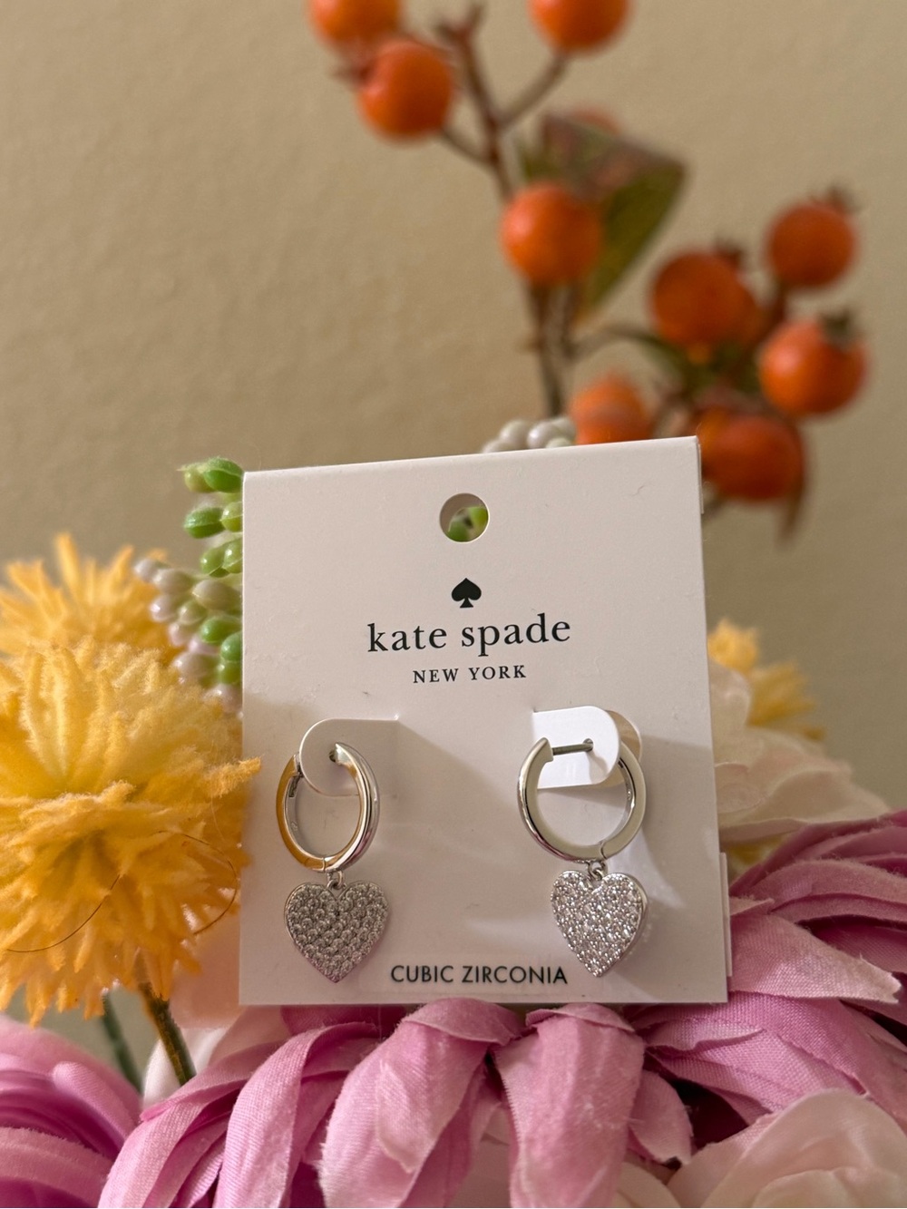 kate spade clear and silver heart hoop earrings